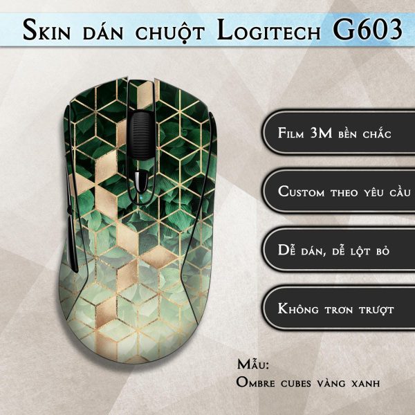Skin dán chuột Logitech G603 mẫu Ombre cubes vàng xanh