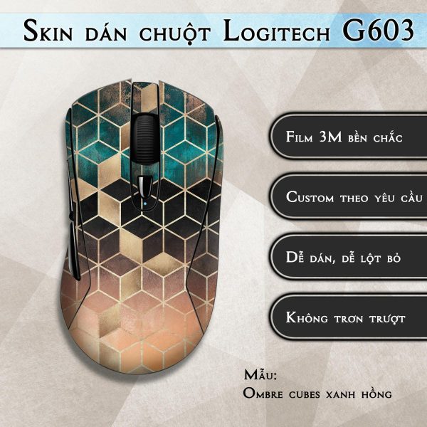 Skin dán chuột Logitech G603 mẫu Ombre cubes xanh hồng