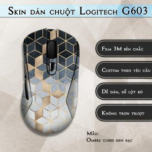 Skin dán chuột Logitech G603 mẫu Ombre cubes đen bạc