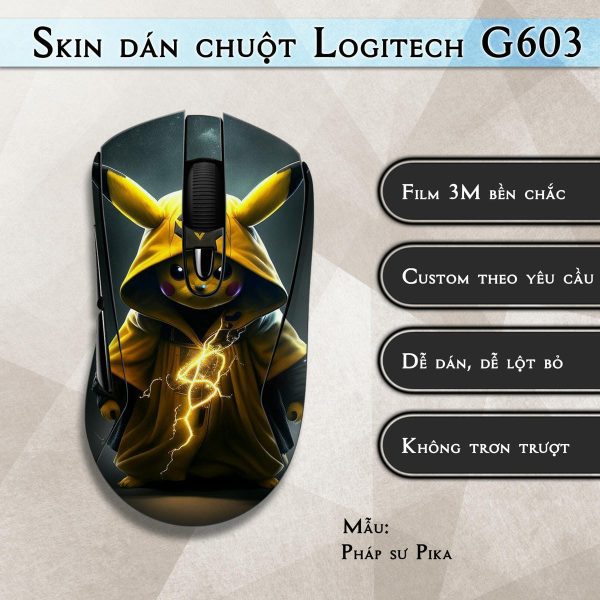 Skin dán chuột Logitech G603 mẫu Pháp sư Pika