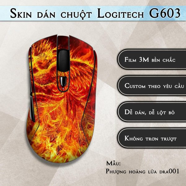 Skin dán chuột Logitech G603 mẫu Phượng hoàng lửa dra001
