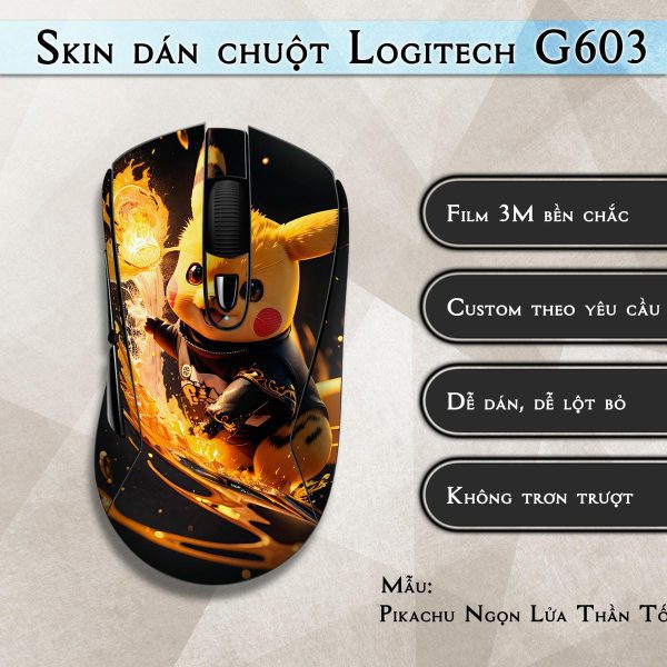 Skin dán chuột Logitech G603 mẫu Pikachu Ngọn Lửa Thần Tốc