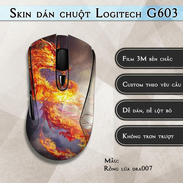 Skin dán chuột Logitech G603 mẫu Rồng lửa dra007