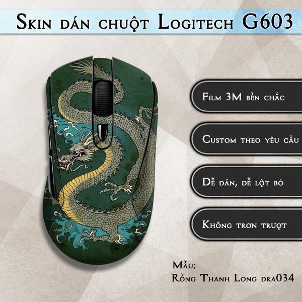 Skin dán chuột Logitech G603 mẫu Rồng Thanh Long dra034