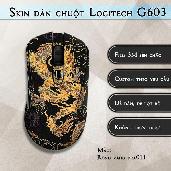 Skin dán chuột Logitech G603 mẫu Rồng vàng dra011