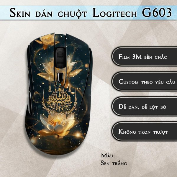 Skin dán chuột Logitech G603 mẫu Sen trắng