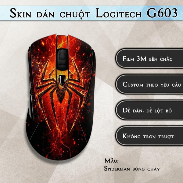 Skin dán chuột Logitech G603 mẫu Spiderman bùng cháy