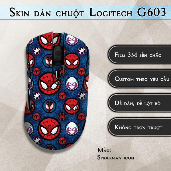 Skin dán chuột Logitech G603 mẫu Spiderman icon