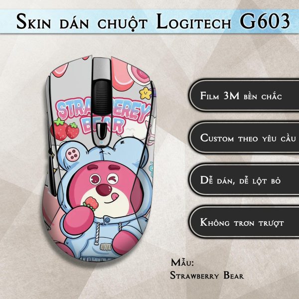 Skin dán chuột Logitech G603 mẫu Strawberry Bear