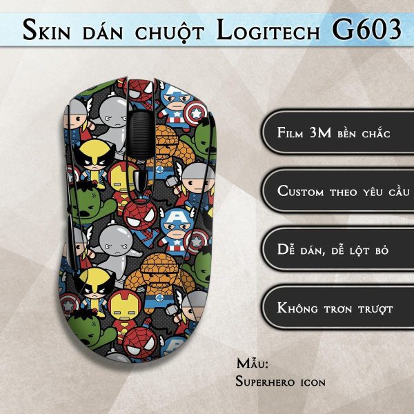 Skin dán chuột Logitech G603 mẫu Superhero icon