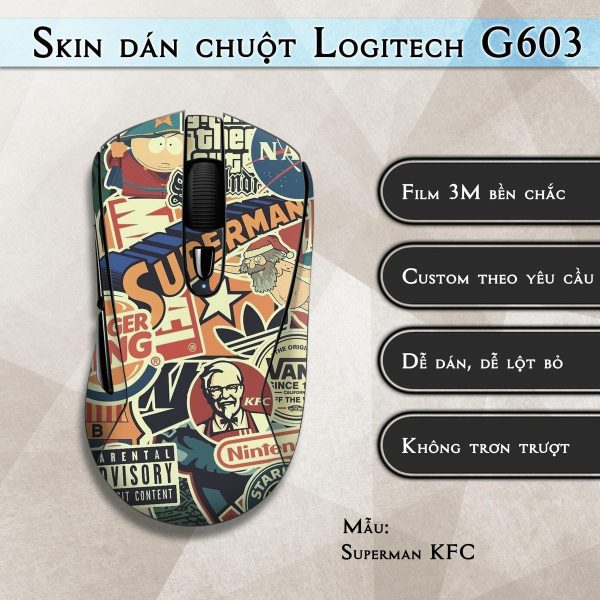 Skin dán chuột Logitech G603 mẫu Superman KFC