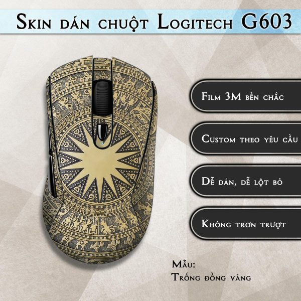 Skin dán chuột Logitech G603 mẫu Trống đồng vàng