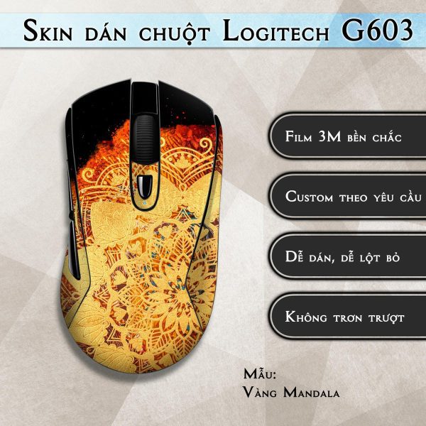 Skin dán chuột Logitech G603 mẫu Vàng Mandala