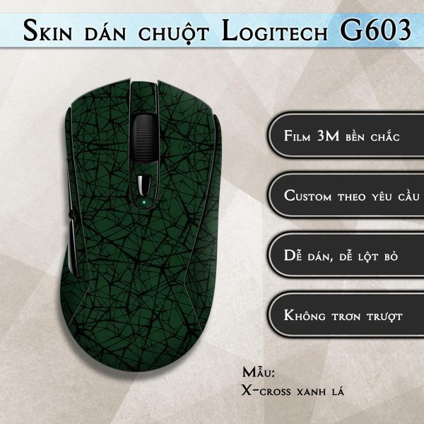 Skin dán chuột Logitech G603 mẫu X-cross xanh lá
