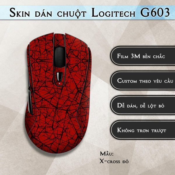 Skin dán chuột Logitech G603 mẫu X-cross đỏ