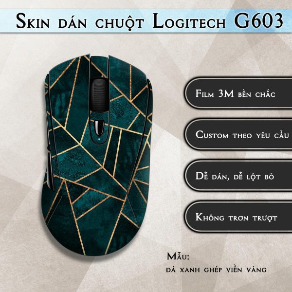 Skin dán chuột Logitech G603 mẫu đá xanh ghép viền vàng
