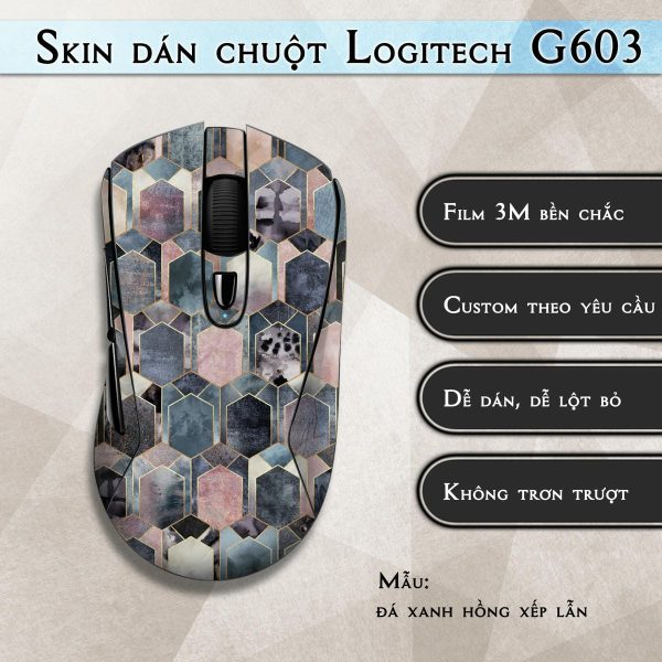 Skin dán chuột Logitech G603 mẫu đá xanh hồng xếp lẫn