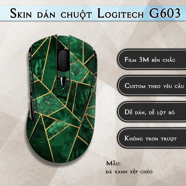 Skin dán chuột Logitech G603 mẫu đá xanh xếp chéo