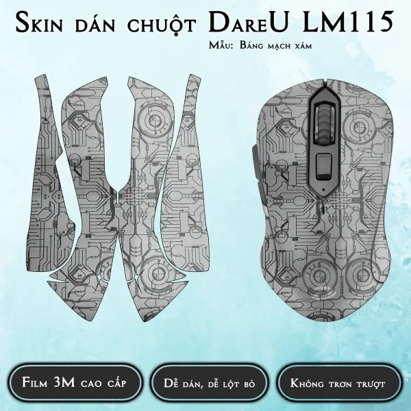 Skin dán chuột Dareu LM115 mẫu Bảng mạch xám
