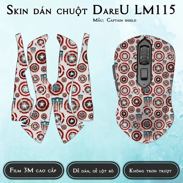 Skin dán chuột Dareu LM115 mẫu Captain shield