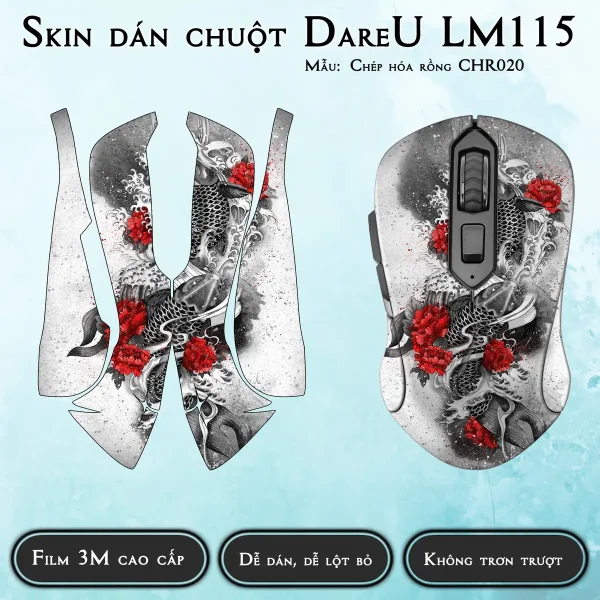 Skin dán chuột Dareu LM115 mẫu Chép hóa rồng CHR020
