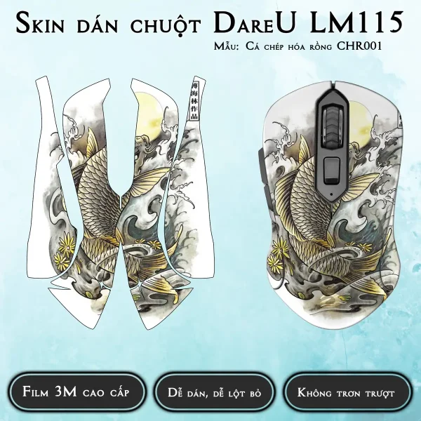Skin dán chuột Dareu LM115 mẫu Cá chép hóa rồng CHR001