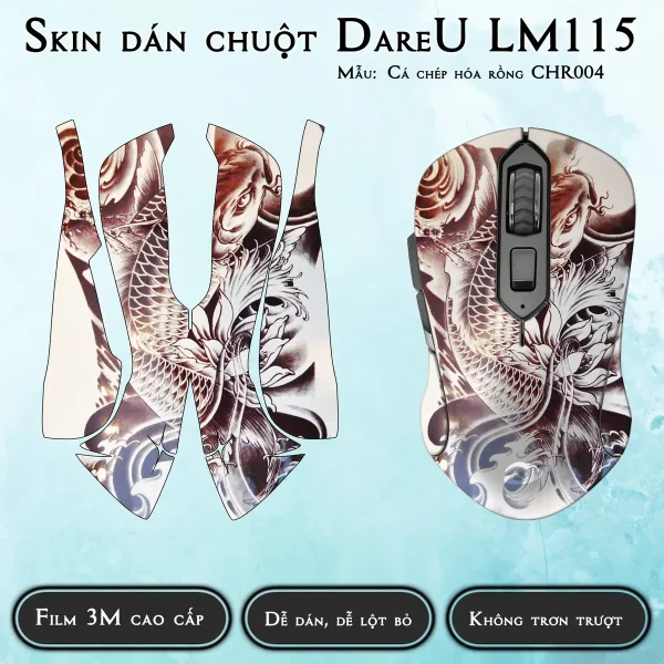 Skin dán chuột Dareu LM115 mẫu Cá chép hóa rồng CHR004