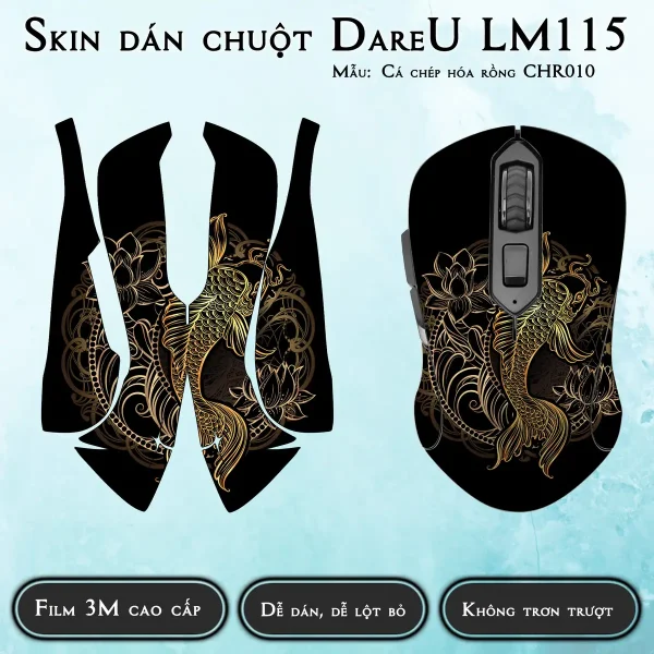 Skin dán chuột Dareu LM115 mẫu Cá chép hóa rồng CHR010