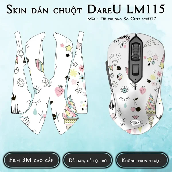 Skin dán chuột Dareu LM115 mẫu Dễ thương So Cute scu017