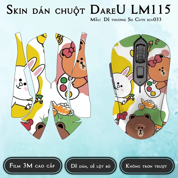 Skin dán chuột Dareu LM115 mẫu Dễ thương So Cute scu033