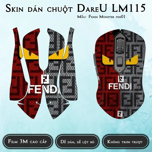 Skin dán chuột Dareu LM115 mẫu Fendi Monster fen01