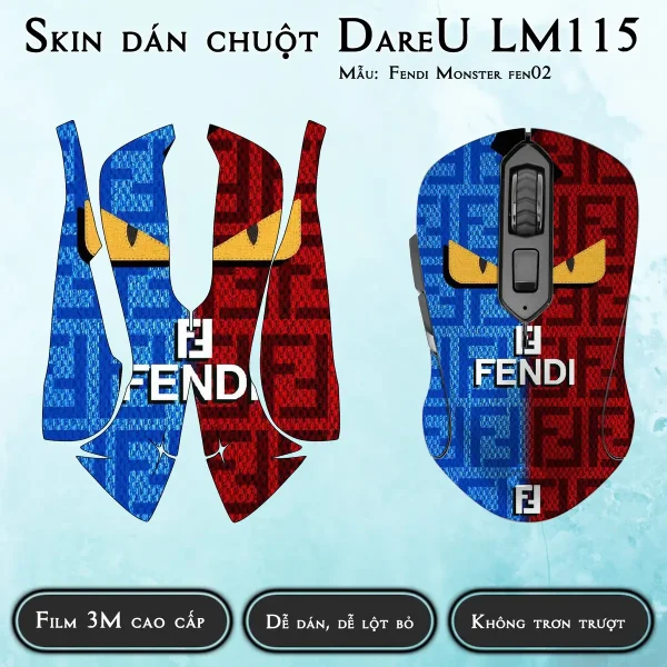 Skin dán chuột Dareu LM115 mẫu Fendi Monster fen02