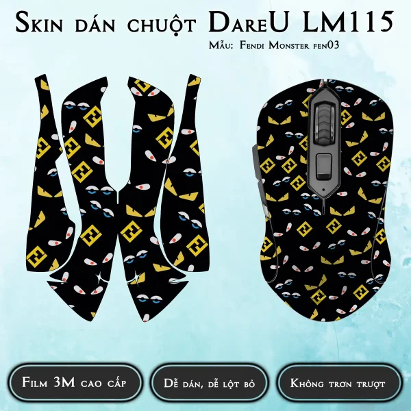 Skin dán chuột Dareu LM115 mẫu Fendi Monster fen03