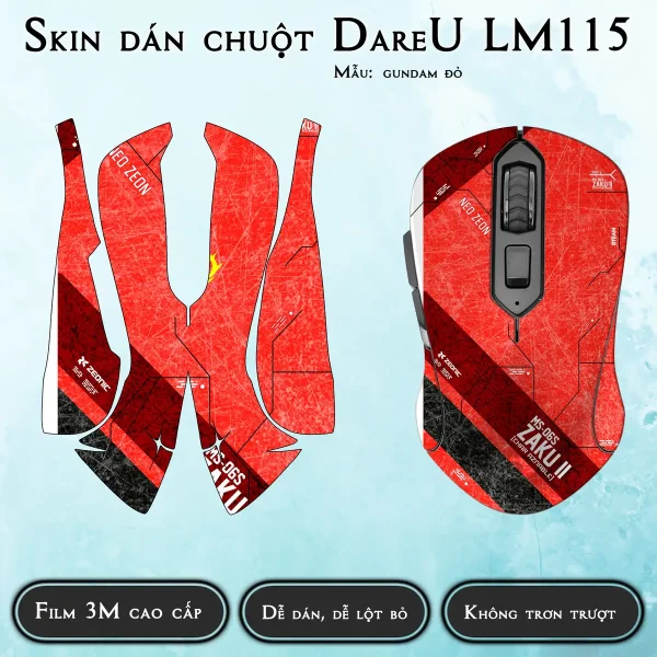 Skin dán chuột Dareu LM115 mẫu gundam đỏ
