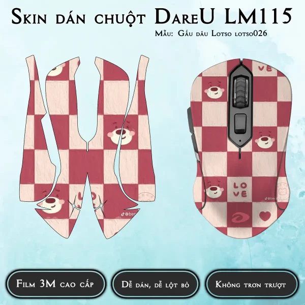 Skin dán chuột Dareu LM115 mẫu Gấu dâu Lotso lotso026