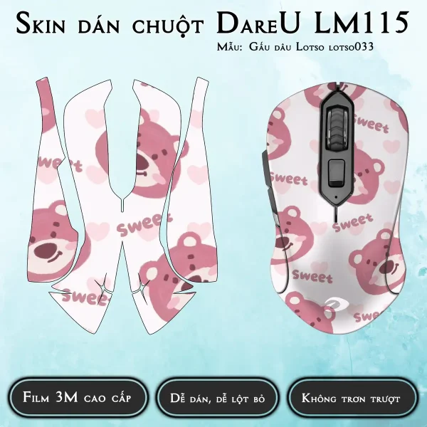 Skin dán chuột Dareu LM115 mẫu Gấu dâu Lotso lotso033