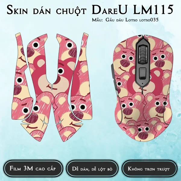 Skin dán chuột Dareu LM115 mẫu Gấu dâu Lotso lotso035