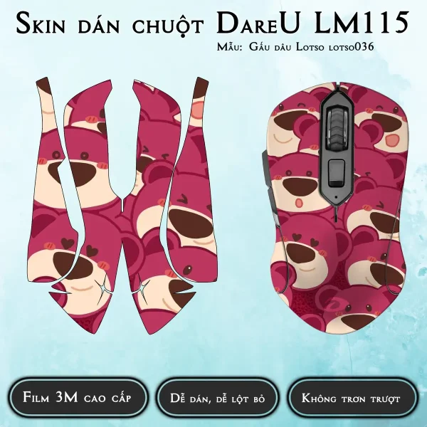 Skin dán chuột Dareu LM115 mẫu Gấu dâu Lotso lotso036
