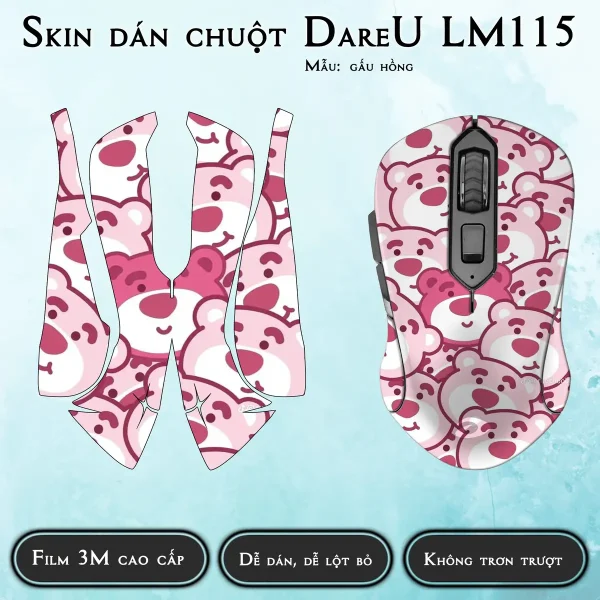 Skin dán chuột Dareu LM115 mẫu gấu hồng