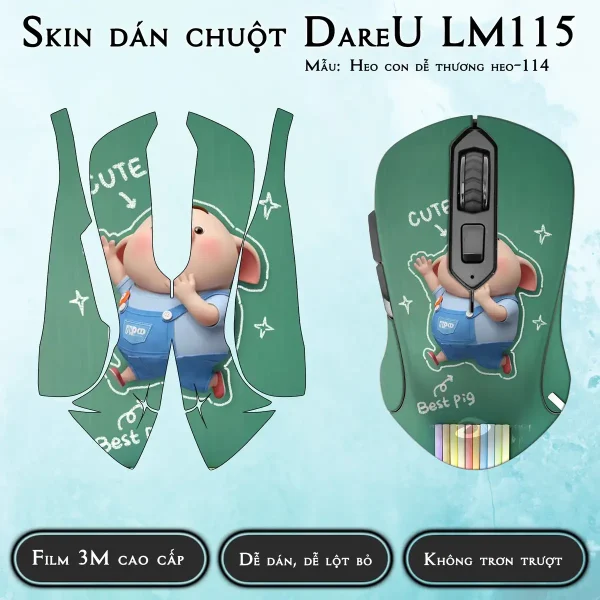 Skin dán chuột Dareu LM115 mẫu Heo con dễ thương heo-114
