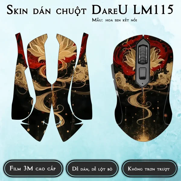 Skin dán chuột Dareu LM115 mẫu hoa sen kết nối