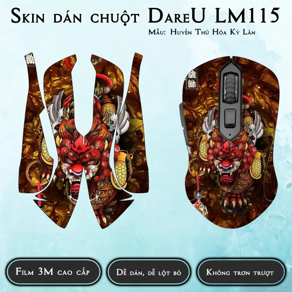Skin dán chuột Dareu LM115 mẫu Huyền Thú Hỏa Kỳ Lân