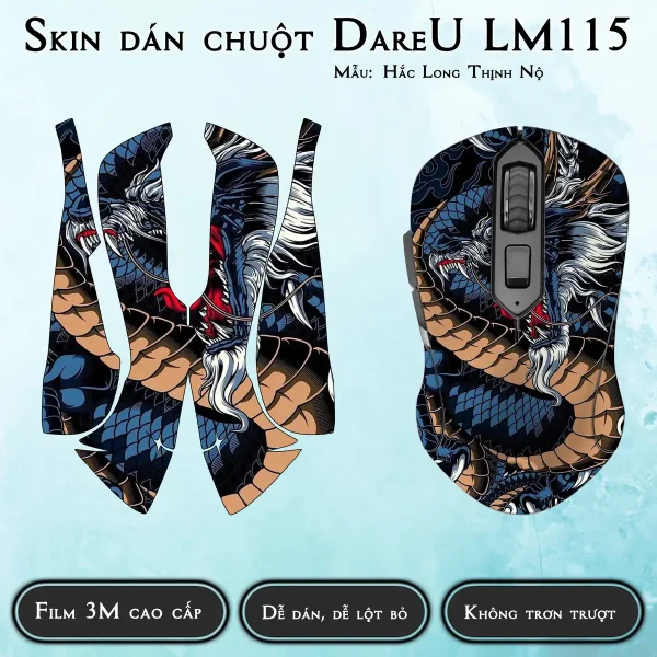 Skin dán chuột Dareu LM115 mẫu Hắc Long Thịnh Nộ