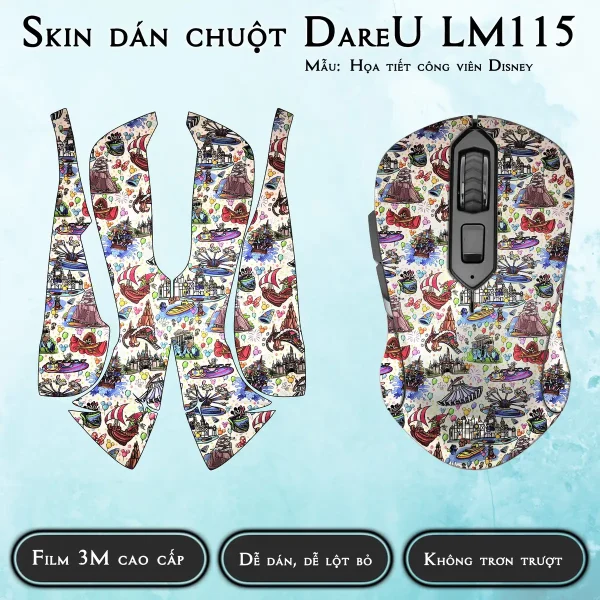 Skin dán chuột Dareu LM115 mẫu Họa tiết công viên Disney