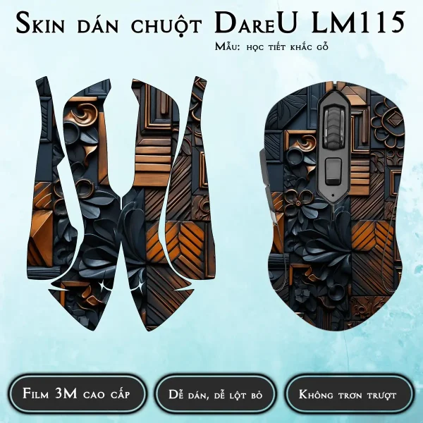 Skin dán chuột Dareu LM115 mẫu học tiết khắc gỗ