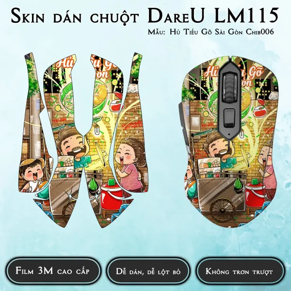 Skin dán chuột Dareu LM115 mẫu Hủ Tiếu Gõ Sài Gòn Chib006