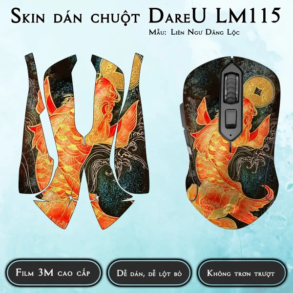 Skin dán chuột Dareu LM115 mẫu Liên Ngư Dâng Lộc
