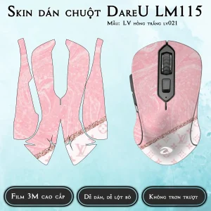Skin dán chuột Dareu LM115 mẫu LV hồng trắng lv021