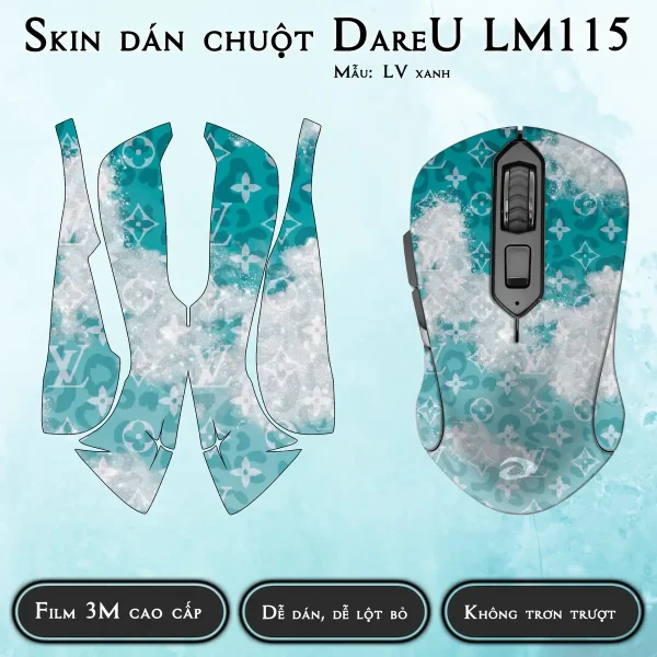 Skin dán chuột Dareu LM115 mẫu LV xanh