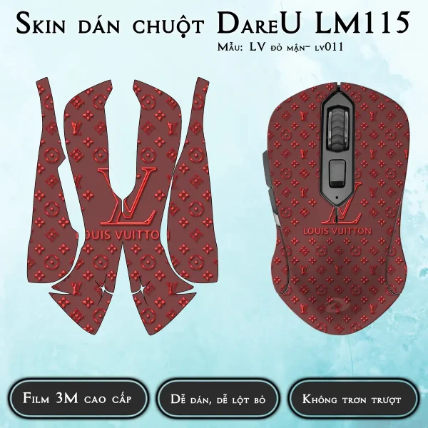 Skin dán chuột Dareu LM115 mẫu LV đỏ mận- lv011